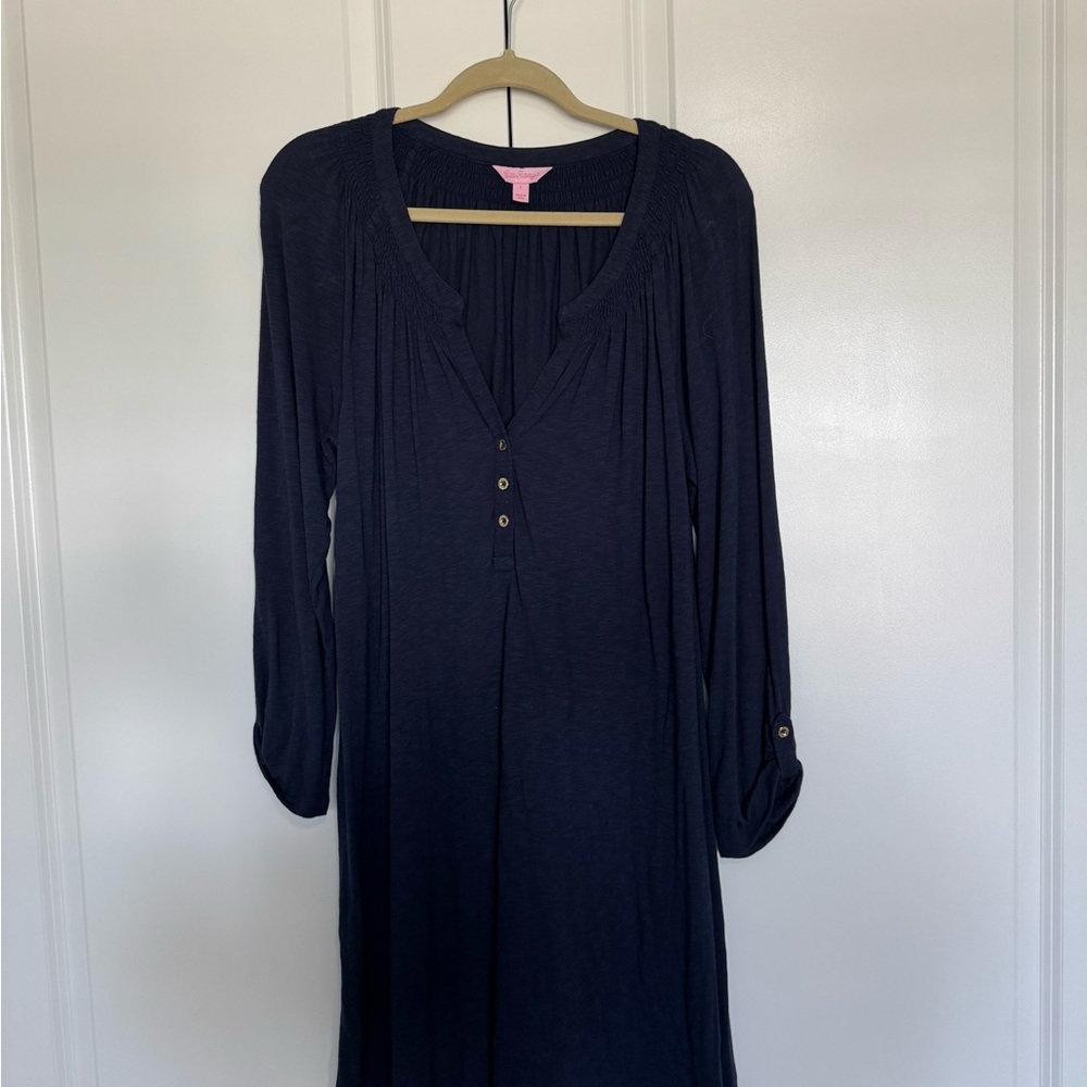 Lilly Pulitzer Black Scoop Neck Bishop Sleeve Dress